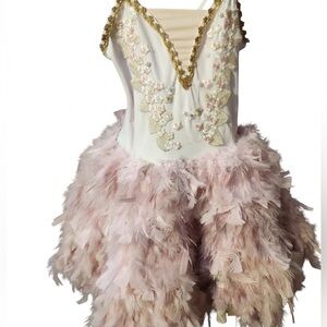 Elegant Pink Feathered Kids Dress